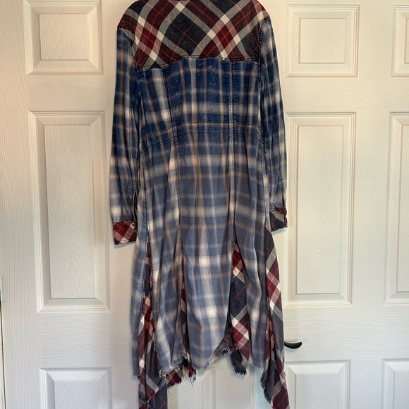 Free People Blue and Red Plaid Trench Coat - Picture 2 of 2